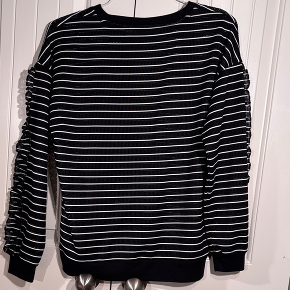 DKNY Black and White Striped Long Sleeve Top - Picture 5 of 7